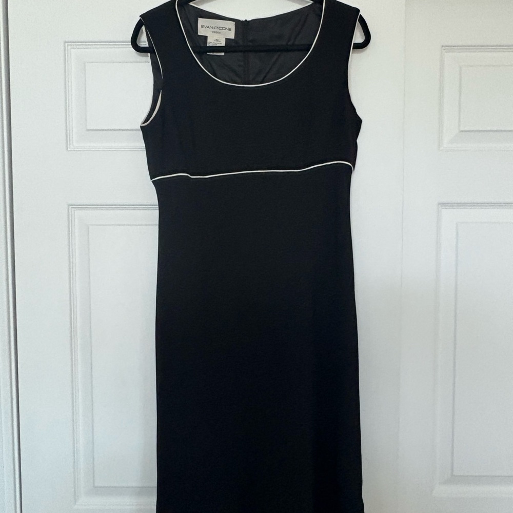 Evan Picone Elegant Black Dress with White Trim Size 10